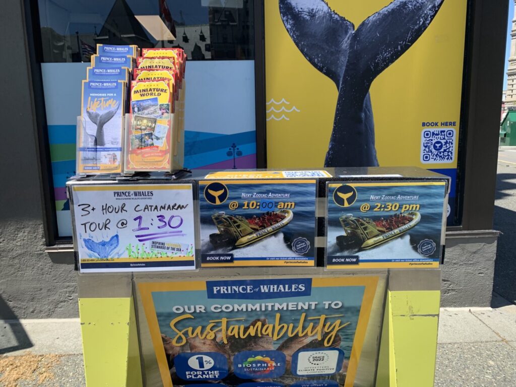 ビクトリアでは有名な多種のツアーがある、Prince of Whales。クジラがみれるツアーが人気。ハーバーにお店があってアクセスもしやすい。