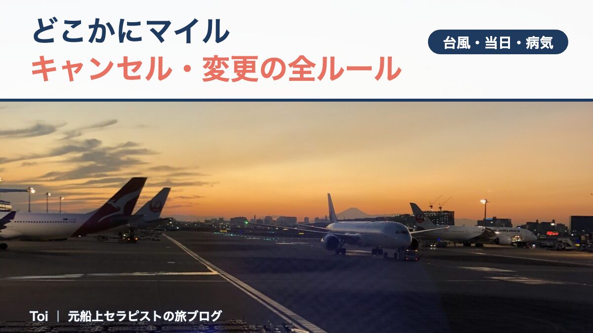 羽田空港の夕焼けとJAL機、遠くに富士山（筆者撮影）